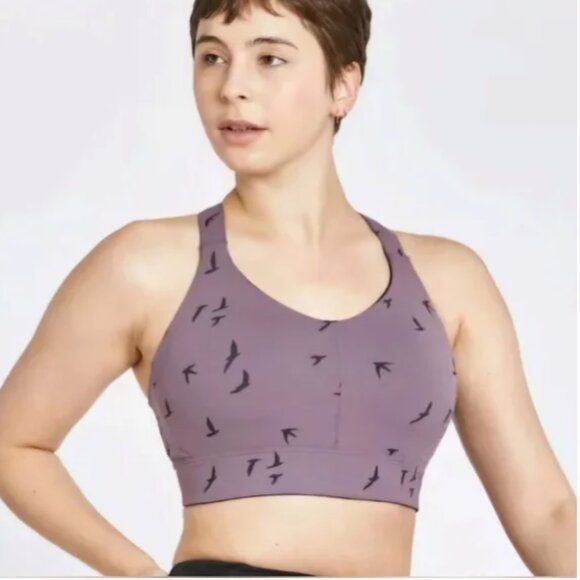 Oiselle Queen Sports Bra Racerback Flying Birds 32DD Mesh Inset - Picture 1 of 9